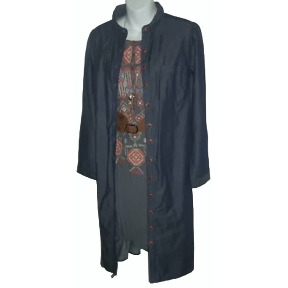 eShakti Dress Chambray Denim Button Down Shirt Custom Duster Minimalist Preppy - Picture 6 of 13